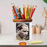 Mustafa Kemal Atatürk Portre Ahşap Seramik Kalemlik - 4 (1) - Beyaz