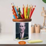 Mustafa Kemal Atatürk Portre Ahşap Seramik Kalemlik - s141 - Renkli