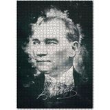 Mustafa Kemal Atatürk Portresi ve Imzası Görseli 1000 Parça Puzzle Yapboz Mdf Ahşap