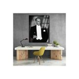 Mustafa Kemal Atatürk Siyah Beyaz Cam Tablo Dikey Duvar Tablosu Ev Ofis Tablosu