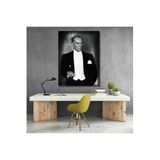 Mustafa Kemal Atatürk Siyah Beyaz Kanvas Tablo Dikey Duvar Tablosu Ev Ofis Tablosu