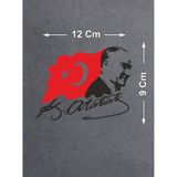 Mustafa Kemal Atatürk Sticker - Türk Bayrağı Sticker - Atatürk İmza Sticker -gazi Başbuğ Atatürk Silüet Ve Türk Bayrağı Sticker 02511 12x9 Cm