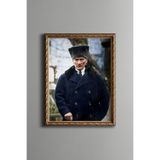 Mustafa Kemal Atatürk - Vintage Desenli Çerçeve, Altın2, 21 x 30, 5820000000914