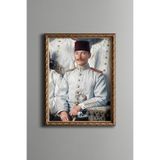 Mustafa Kemal Atatürk - Vintage Desenli Çerçeve, Altın2, 21 x 30, 5820000001049