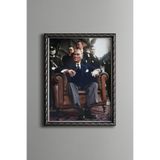 Mustafa Kemal Atatürk - Vintage Desenli Çerçeve, Gümüş, 21 x 30, 5820000000899