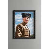 Mustafa Kemal Atatürk - Vintage Desenli Çerçeve, Gümüş, 21 x 30, 5820000000926
