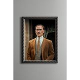Mustafa Kemal Atatürk - Vintage Desenli Çerçeve, Gümüş, 21 x 30, 5820000000935