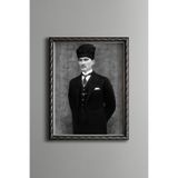 Mustafa Kemal Atatürk - Vintage Desenli Çerçeve, Gümüş, 21 x 30, 5820000002798