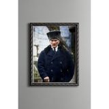 Mustafa Kemal Atatürk - Vintage Desenli Çerçeve, Gümüş, 30 x 40, 5820000000918