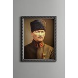 Mustafa Kemal Atatürk - Vintage Desenli Çerçeve, Gümüş, 30 x 40, 5820000006273