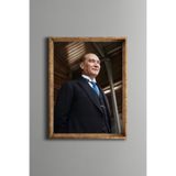 Mustafa Kemal Atatürk - Vintage Desenli Çerçeve - İnce Model, Altın1, 30 x 40