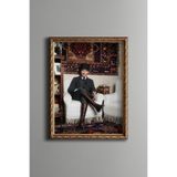 Mustafa Kemal Atatürk - Vintage Desenli Çerçeve - İnce Model, Altın2, 21 x 30