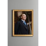 Mustafa Kemal Atatürk - Vintage Desenli Çerçeve - İnce Model, Altın3, 21 x 30