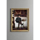 Mustafa Kemal Atatürk - Vintage Desenli Çerçeve - İnce Model, Altın4, 30 x 40