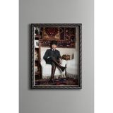 Mustafa Kemal Atatürk - Vintage Desenli Çerçeve - İnce Model, Gümüş, 21 x 30