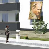 Mustafa Kemal Atatürk Yan Portre Cephe Poster Bayrak -150x225cm -1,5x2,25 metre