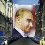 Mustafa Kemal Atatürk Yan Portre Poster Cephe Bayrağı - 6x9 metre