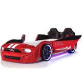 Mustang Arabalı Full Ledli Kumandalı Müzikli Yatak Kırmızı