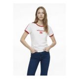 Mustang Beyaz - Kırmızı Kadın Crop Baskılı T-Shirt M6SL-TST1239