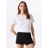 Mustang Bisiklet Yaka Baskılı Beyaz Kadın T-Shirt M5SL-TST1833