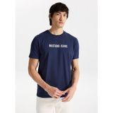 Mustang Bisiklet Yaka Baskılı İndigo T-Shirt, S, 5003277334, İndigo, Erkek