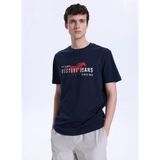 Mustang Bisiklet Yaka Baskılı Lacivert Erkek T-Shirt M6SM-TST1605 - XL