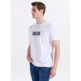 Mustang Bisiklet Yaka Baskılı T-Shirt, L, 5003334371, Ekru, Erkek