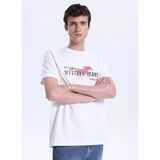 Mustang Bisiklet Yaka Baskılı T-Shirt, M, 5003335495, Ekru, Erkek