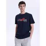 Mustang Bisiklet Yaka Baskılı T-Shirt, M, 5003335504, Lacivert, Erkek