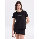 Mustang Bisiklet Yaka Baskılı T-Shirt, M, 5003336221, Siyah, Kadın