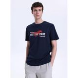 Mustang Bisiklet Yaka Baskılı T-Shirt, S, 5003335504, Lacivert, Erkek