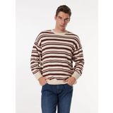 Mustang Bisiklet Yaka Loose Fit Çizgili Kahve - Bej Erkek Kazak M4WM-KZK-1622