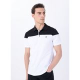 Mustang Blok Desenli Siyah - Beyaz Erkek Polo T-Shirt M5SM-TST1333 - 2XL