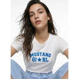 Mustang Ekru Kadın Relaxed Baskılı T-Shirt M6SL-TST1238