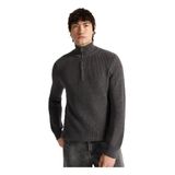 Mustang Fermuarlı Yaka Örgü Kazak, M, 5003286691, Koyu Gri, Erkek