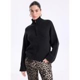 Mustang Fermuarlı Yaka Relaxed Kazak, XS, 5003276461, Siyah, Kadın
