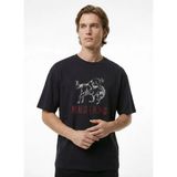Mustang Siyah Erkek Relaxed Baskılı T-Shirt M6SM-TST1599