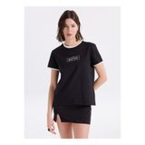 Mustang Siyah Kadın Relaxed Baskılı T-Shirt M6SL-TST1241