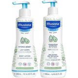 Mustela 500 ml Yenidoğan Saç Ve Vücut Şampuanı + 300 ml Hydra Bebe Vücut Losyonu Göz Yakmayan Formül - Şeffaf
