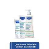 Mustela Çok Kuru Ciltler Günlük Bakım Seti Stelatopia+ Krem 150 ml, Temizleme Jeli 500 ml ve Yüz Kremi