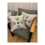 Mustgross Bohem Keten Punch Nakışlı Saçaklı Kırlent Kılıfı 43x43 cm 2 Adet- Dekoratif Yastık Kılıfı