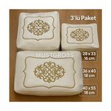 Mustgross Çeyizlik Kadife Gold Işlemeli 3 Lü Krem Bohça Nişan Gelin Damat Hurcu - Ekru - 3 Adet - 40 x 55