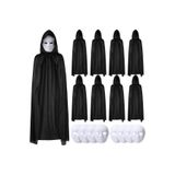 Mustran 120 Cm Siyah Kapüşonlu Pelerin Ve Boyanabilir Karton Maske 8'Li Set, Tek Ebat, E120-311PX1, Çok Renkli, Üniseks