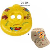 Mustran 2'li Set Bebek Çocuk Deniz Simidi Güneş Şapka Hediyeli Çocuk Havuz Simidi 65 x 45 cm | 10 × 7 cm Bacak Geçişi - Sarı