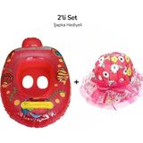 Mustran 2'li Set Bebek Deniz Simidi Güneş Şapka Hediyeli Çocuk Havuz Simidi | 10 × 7 cm Bacak Geçişi - Kırmızı