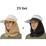 Mustran 2'li Set Geniş Siper Gölgelikli Güneş Korumalı Önden Cırtcırtlı Yazlık Güneş Şapkası Unisex - Tek Beden - Siyah
