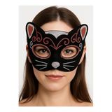 Mustran Kadife Dokulu Sim Detaylı Işıltılı Kedi Maskesi Kırmızı Gümüş 20X13 Cm, Tek Ebat, SMR-D183-KG, Çok Renkli, Üniseks