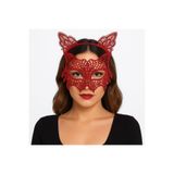 Mustran Kadın Dantel Kedi Maskesi ve Taç Seti, Tek Ebat, E153-E240-8avnmustran, Kırmızı