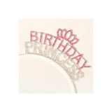 Mustran Kristal Taşlı Birthday Princess Yazılı Parti Tacı 19X11 Cm, Tek Ebat, SMR-E117, Pembe, Kadın