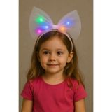 Mustran Rengarenk Led Işıklı Fiyonk Şekilli Tül Parti Tacı Renk 25x25 cm, Tek Ebat, SMR-D098-, Beyaz, Üniseks